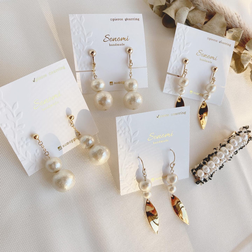 Sonomi】コットンパールの雪だるまピアス ハンドメイドピアス