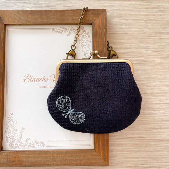 ミナペルホネン ハンドメイド あおりがま口ポーチ ミナペルホネン