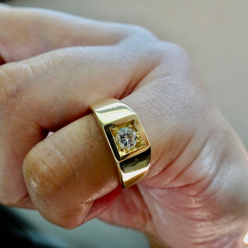 一流の品質 仁尾彫金『一つ星ジルコニア、マス留めゴールドリング ゴールド