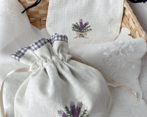 ラベンダーの花束刺繍巾着袋 巾着袋 めぐみ 通販 14973511