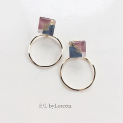 3color square hoop pierce/earring(Pink) 1枚目の画像