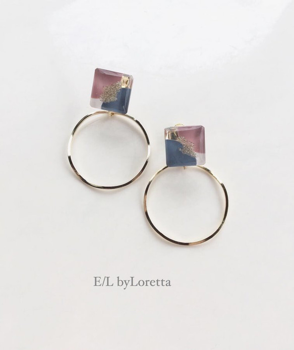 3color square hoop pierce/earring(Pink) 1枚目の画像