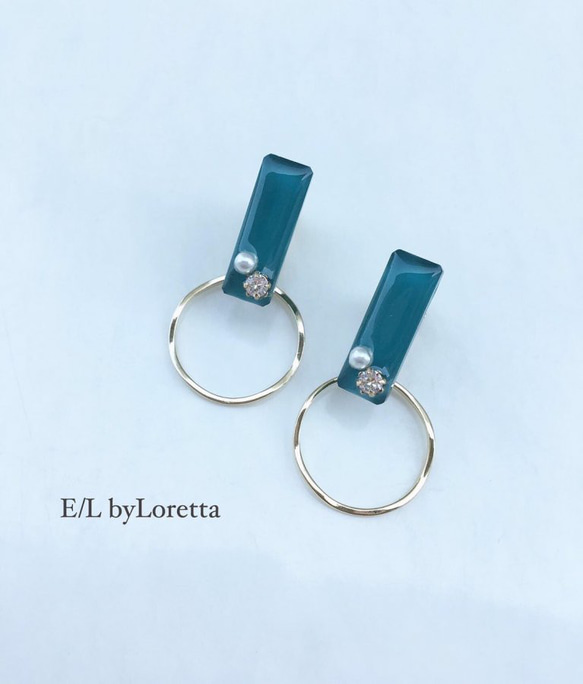 Bijou stick mini hoop pierce/earring(Green) 1枚目の画像