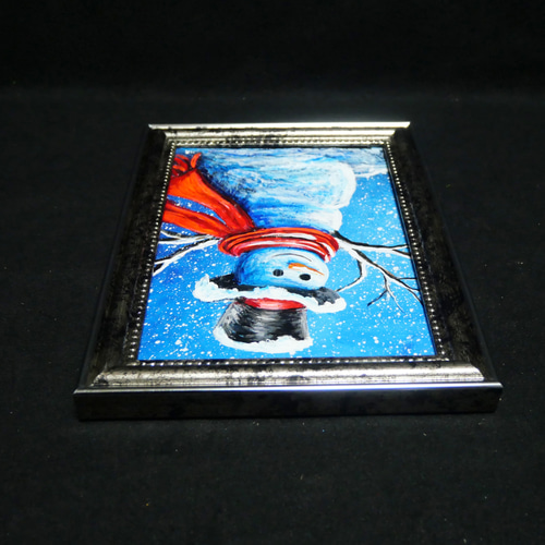 油絵 ミニ絵画【赤いマフラーの雪だるま】 絵画 HR 通販 14973614