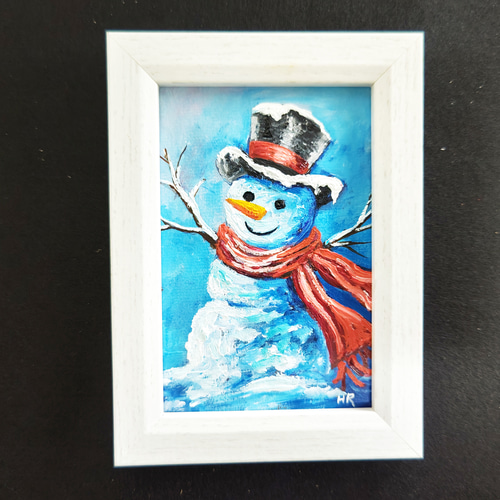 油絵 絵画【雪だるま】 油絵 ミニ絵画【赤いマフラーの雪だるま】 絵画 HR 通販