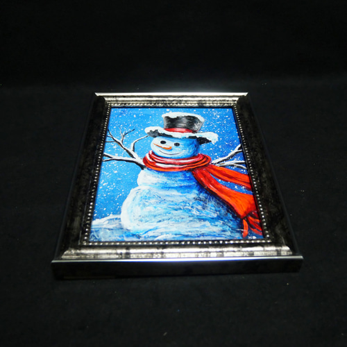 油絵 ミニ絵画【赤いマフラーの雪だるま】 絵画 HR 通販 14973614