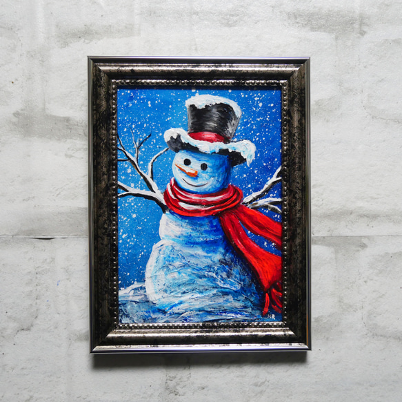 絵画　油絵　雪窓湖　ミニ美 油絵 ミニ絵画【赤いマフラーの雪だるま】 絵画 HR 通販 14973614