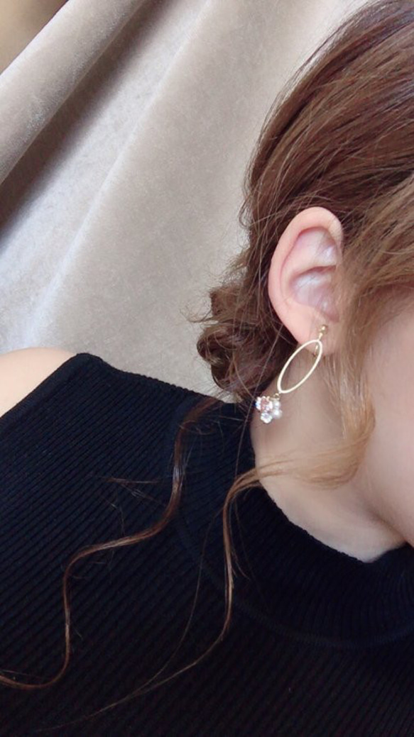 Bijou oval hoop pierce/earring(Vintage Rose) 2枚目の画像