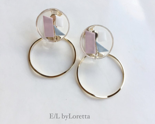 １点作品☆ オーバル型枠ピンクカルセドニーピアス　イヤリングに変更可能☺︎ 2way Circle color mosaic hoop pierce/earring イヤリング