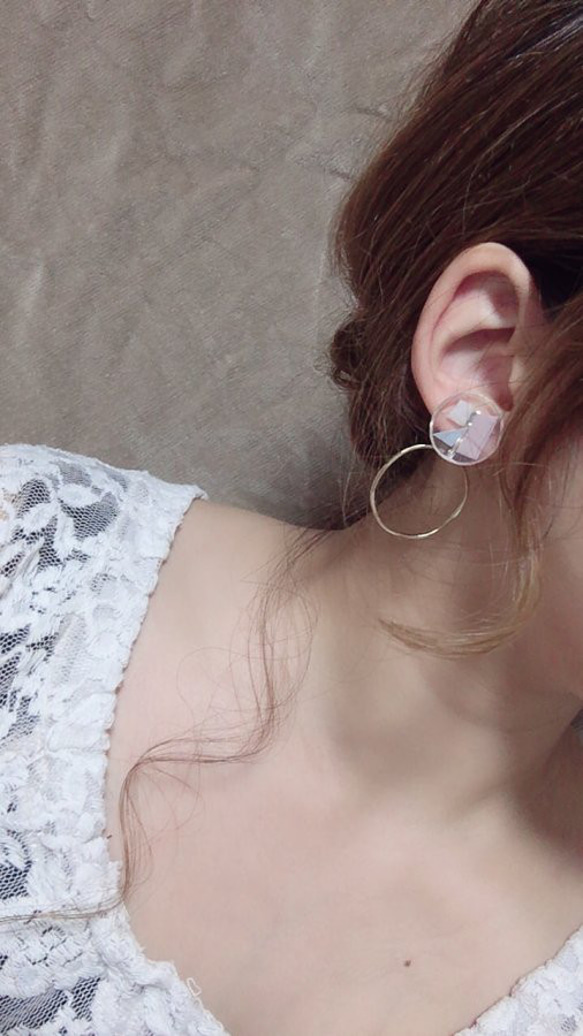 2way Circle color mosaic hoop pierce/earring 2枚目の画像