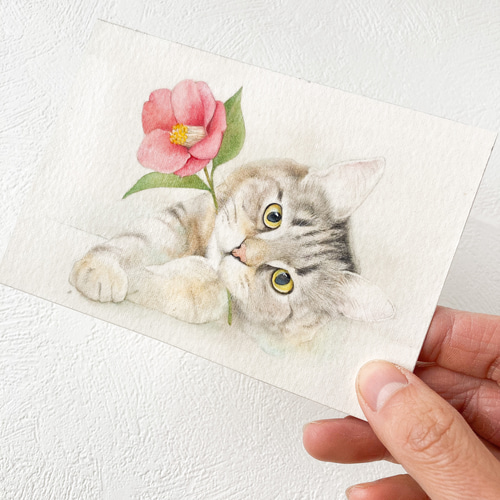 椿とまどろみ猫 L版サイズ原画イラスト イラスト falso 通販 14973783