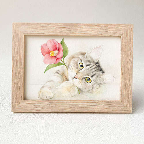 椿とまどろみ猫 L版サイズ原画イラスト イラスト falso 通販 14973783