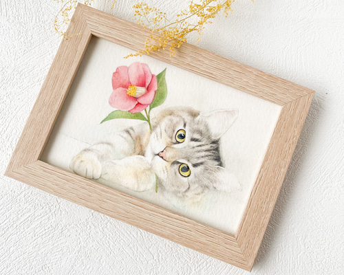 椿とまどろみ猫 L版サイズ原画イラスト イラスト falso 通販 14973783