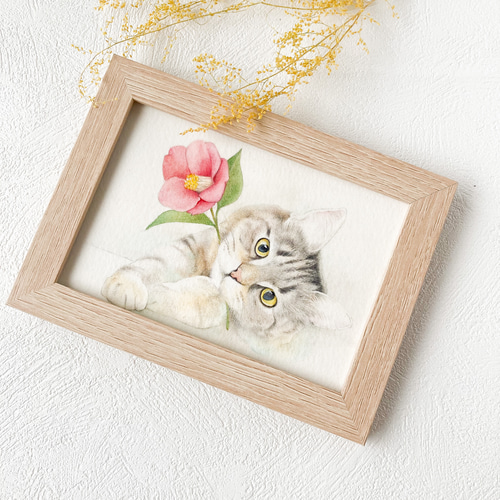 椿とまどろみ猫 L版サイズ原画イラスト イラスト falso 通販 14973783