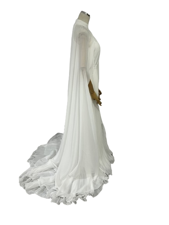 シフォンウエディングドレス　フリーツドレス　スレンダータイプ　シンプル　ケープ 5枚目の画像