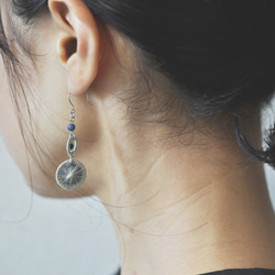 天然石珠珠&刺繡耳環（圓形） 第5張的照片