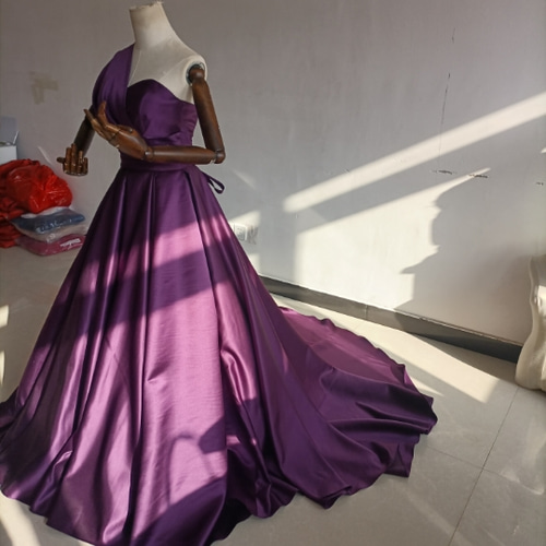 豪華！ パーティードレス 紫 ワンショルダー Aライン 前撮り 音楽会  
