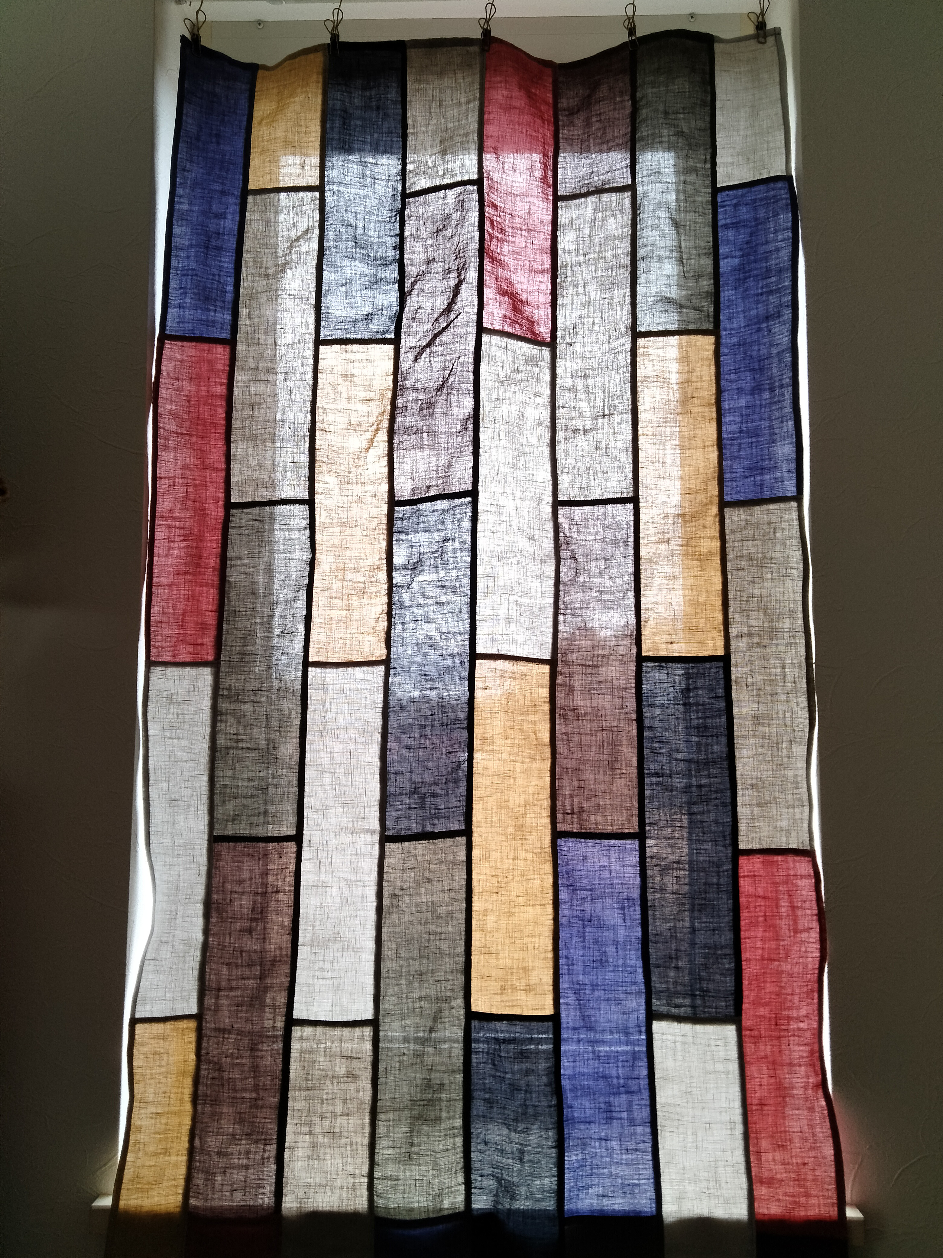 ❤アジアン❤上質なベルギーリネン★細長ランダムパッチワークカーテン☆60×135☆