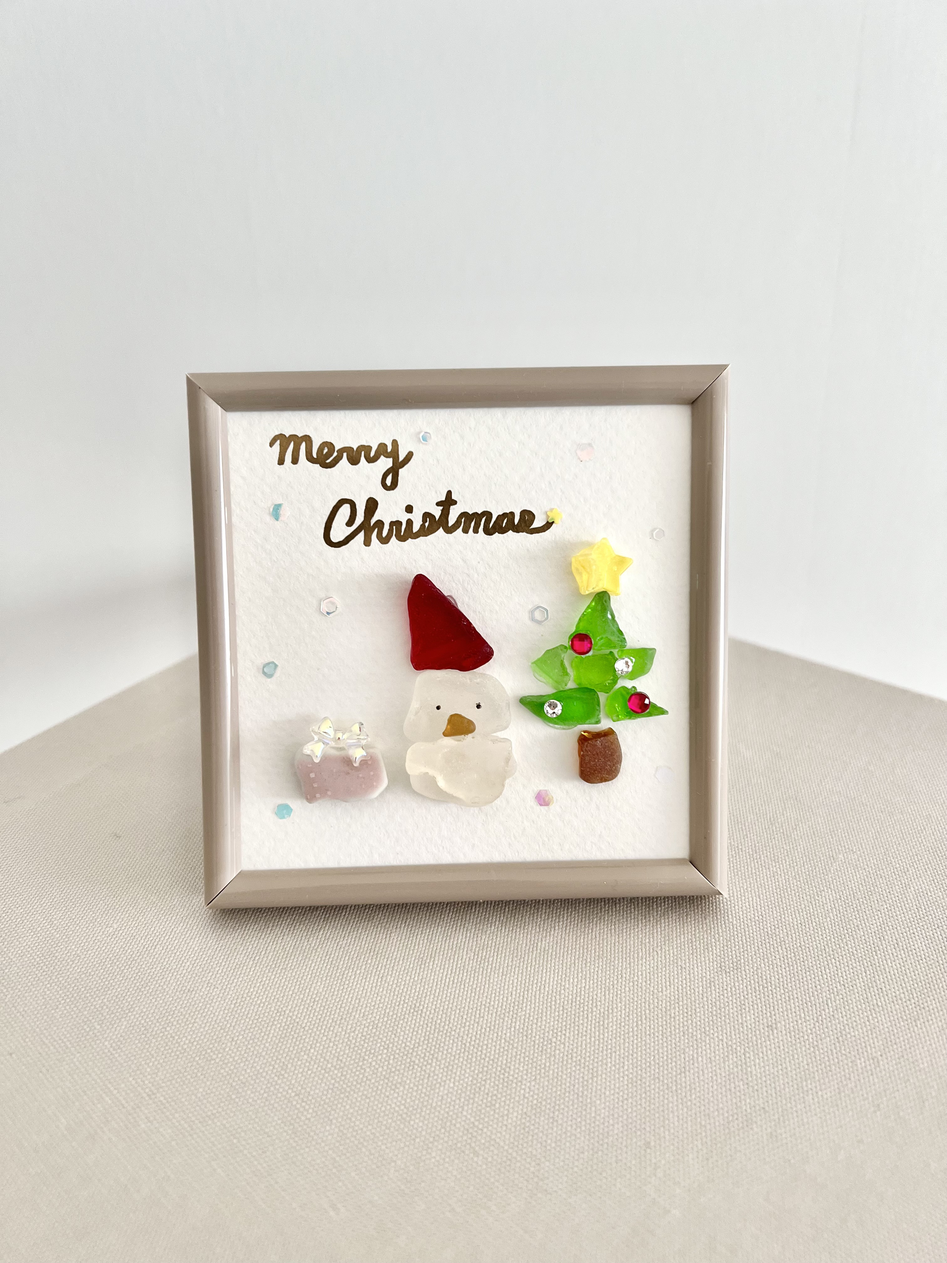 シーグラスアートNo369・小鳥サンタさんととクリスマスツリー-