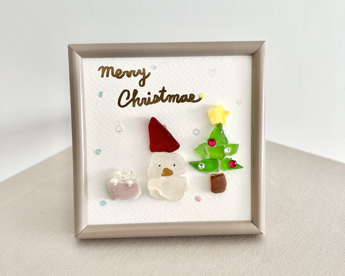♡やっと逢えたねサンタうささん♡シーグラスアート クリスマス
