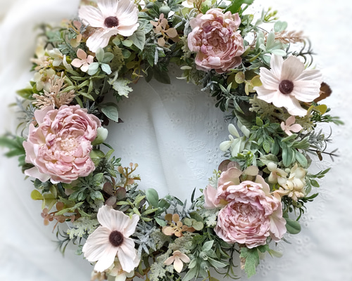 くすみカラーのナチュラルリース24cm《アーティフィシャルフラワー