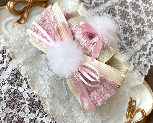 ハンドメイド バンスクリップ リボン　大人可愛い♡ピンクグレー コットンリボン バンスクリップ - ハロウィン グレイッシュ