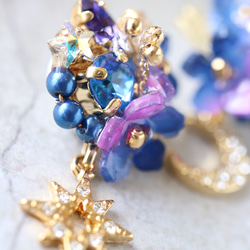 【套裝】夜空*星月耳環/耳環+項鍊花朵，藍色，紫色 第2張的照片
