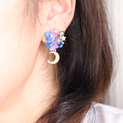 【套裝】夜空*星月耳環/耳環+項鍊花朵，藍色，紫色 第4張的照片