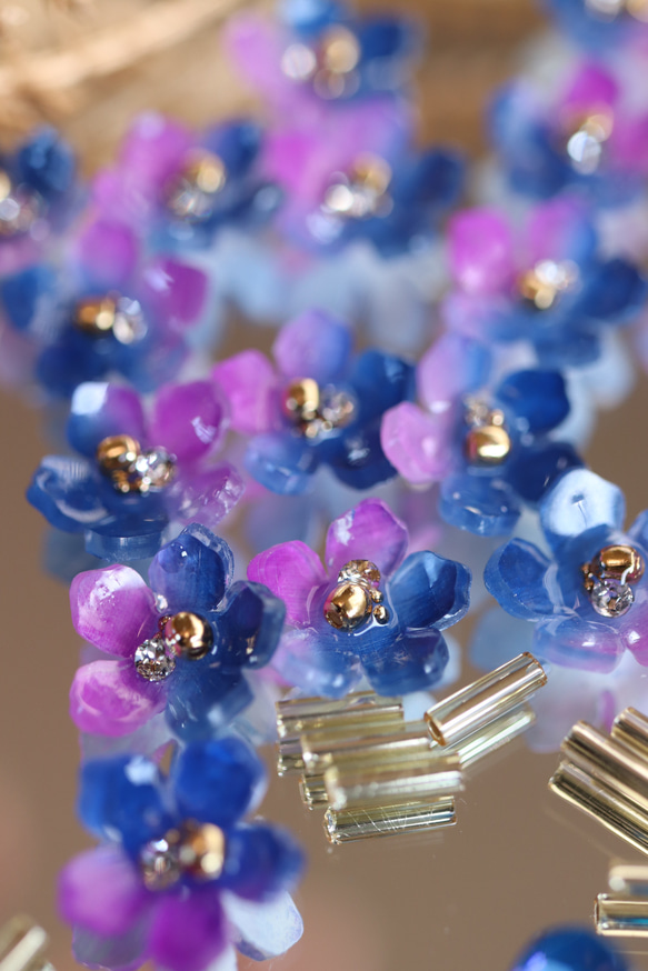 【套裝】夜空*星月耳環/耳環+項鍊花朵，藍色，紫色 第17張的照片
