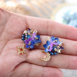 【特色】夜空*星月耳環/耳環，花朵，藍色，紫色 第9張的照片
