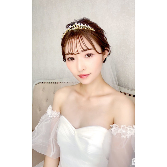 低めティアラ ティアラ　ウェディング　ブライダル　ビジュー　花嫁人気　結婚式カチューシャティアラ 　h306 2枚目の画像