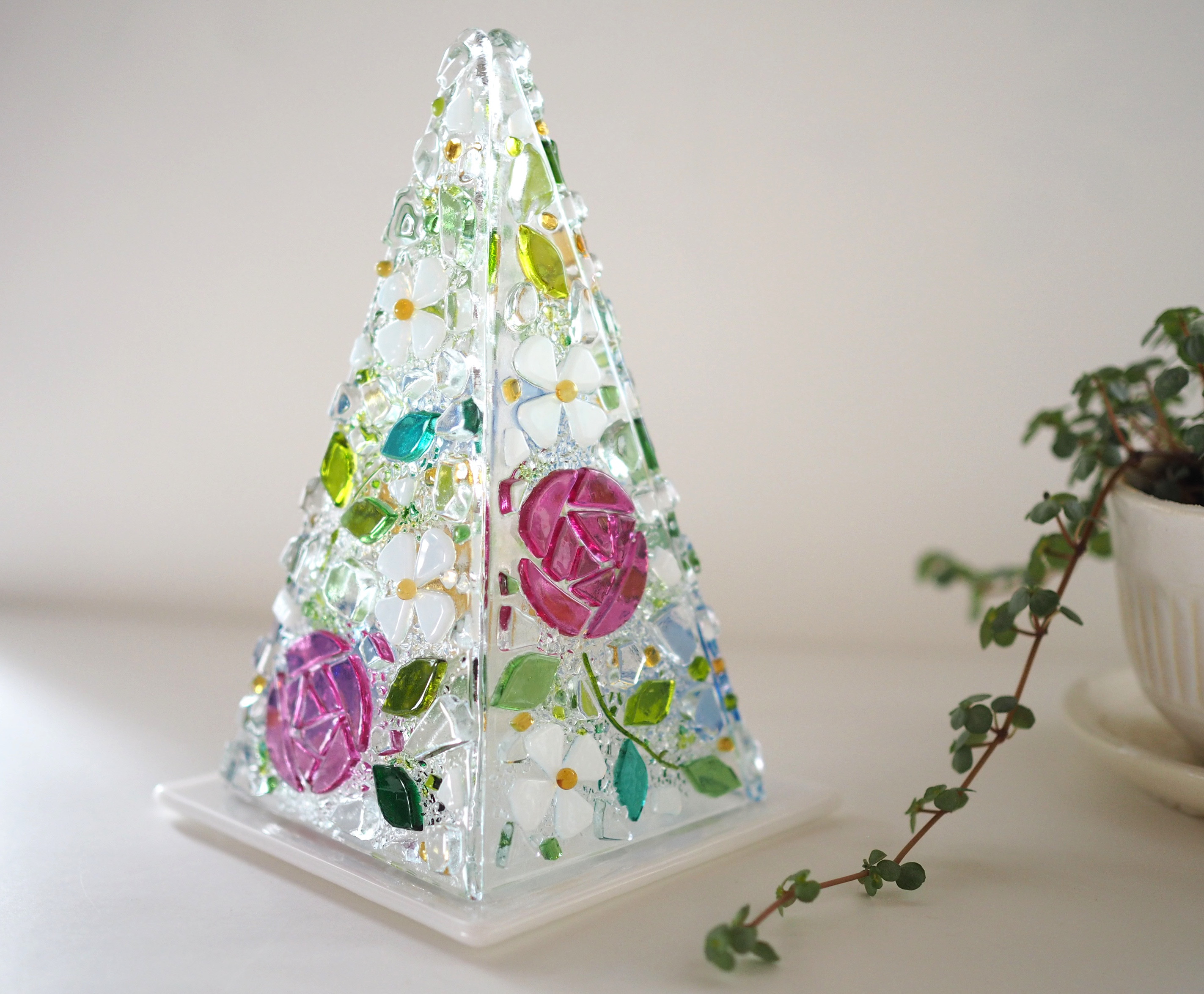 退職お祝いにも２つの柄を楽しめる♪【即納】2wayLEDキャンドルのミニランプ（バレリーナローズ）ガラスのランプ