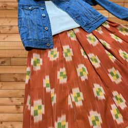 ［SALE］オレンジウール紬のギャザーフレアスカート 6枚目の画像