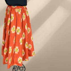 ［SALE］オレンジウール紬のギャザーフレアスカート 4枚目の画像