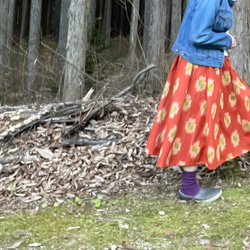 ［SALE］オレンジウール紬のギャザーフレアスカート 2枚目の画像