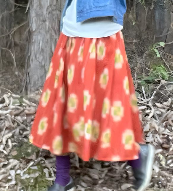 ［SALE］オレンジウール紬のギャザーフレアスカート 1枚目の画像