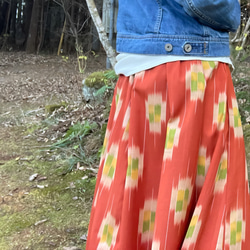 ［SALE］オレンジウール紬のギャザーフレアスカート 3枚目の画像
