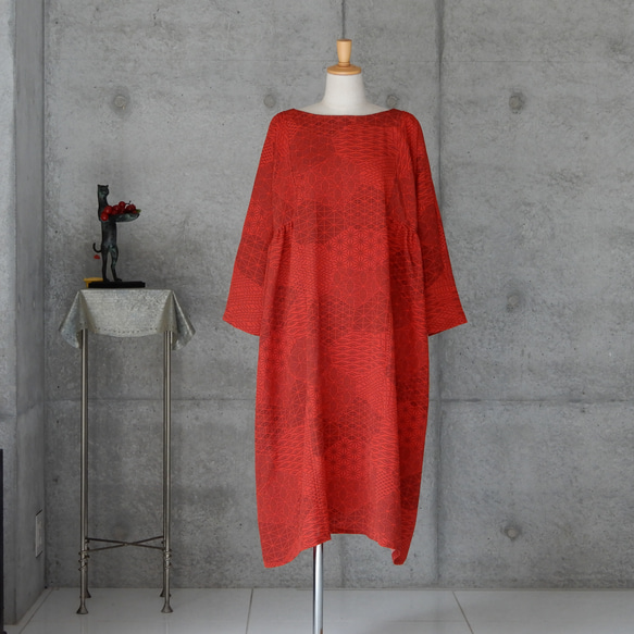 専用です。★569着物リメイク…チュニック！ワンピース！ 着物リメイク 絞りのチュニックワンピース/フリーサイズ