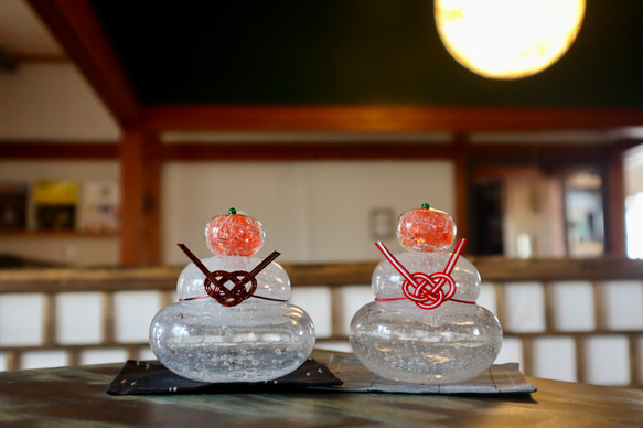 沖縄　琉球ガラス村鏡餅　Okinawa インテリア　正月 43974b2cde8791ed51b7bb0c1eb5b6