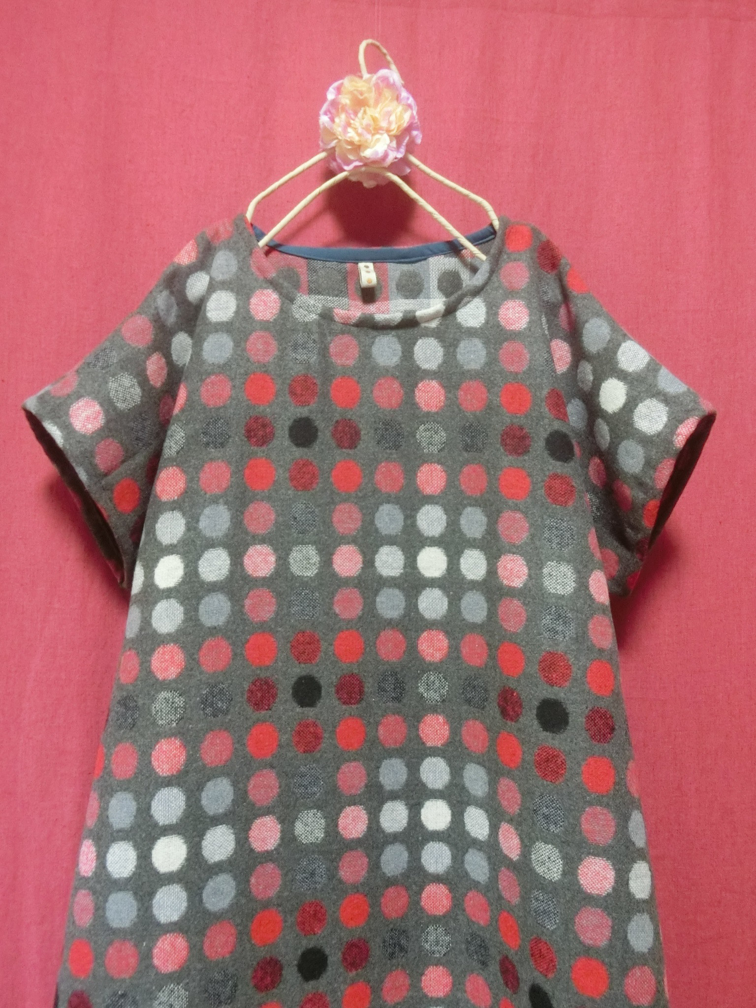 ◆sale◆ ウール混*カラフル 水玉ワンピース red