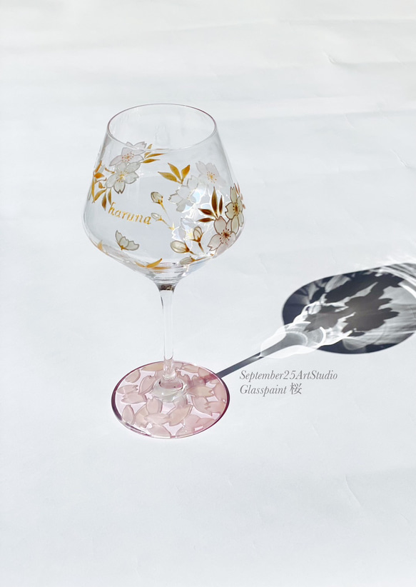 Creema限定母の日ギフト【桜】葉ゴールドさくらイタリア製ワイングラス|結婚祝い・還暦祝い・退職祝い・誕生日プレゼント 2枚目の画像