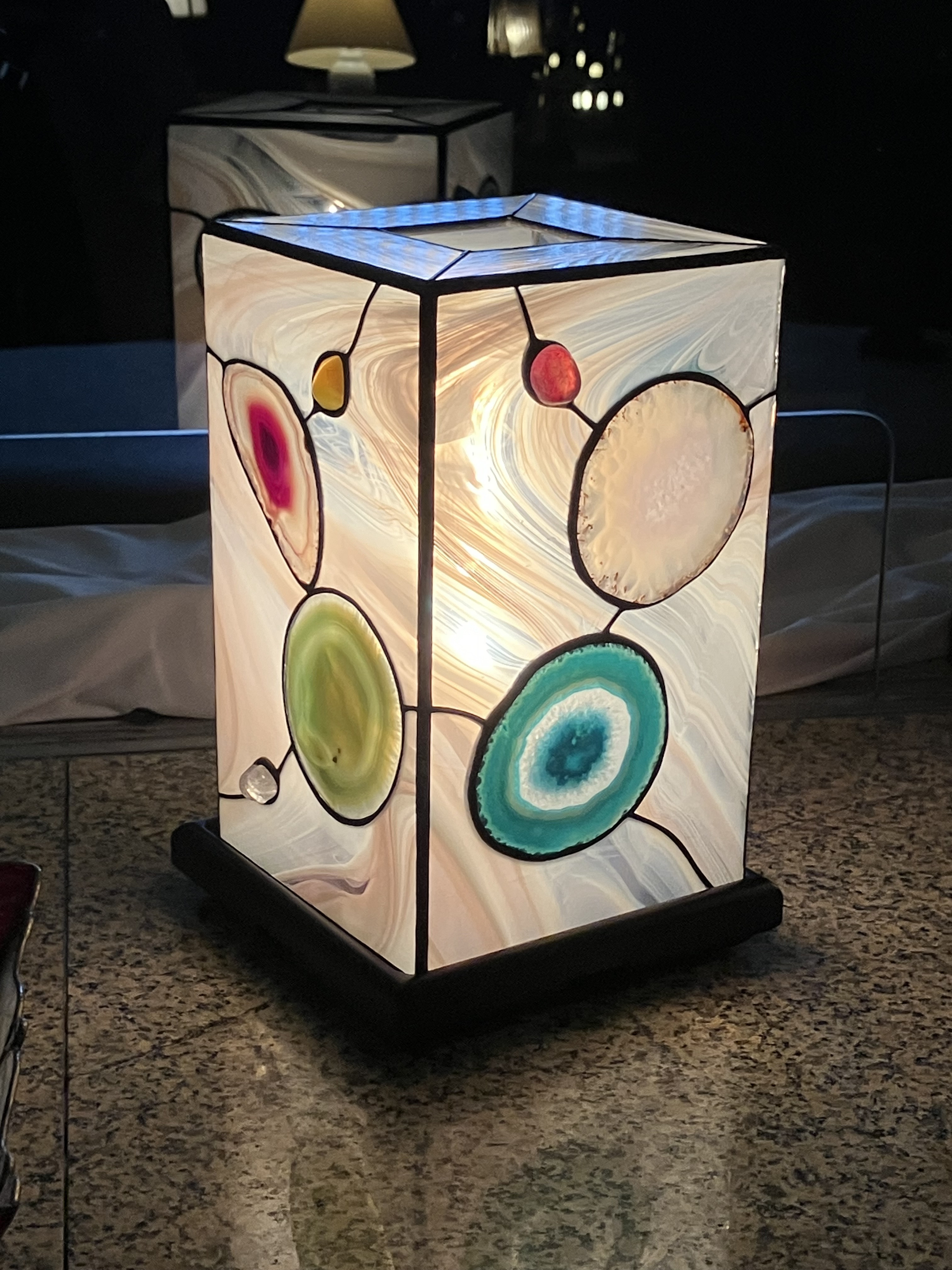 ステンドグラス☆メノウ天然石の小行燈