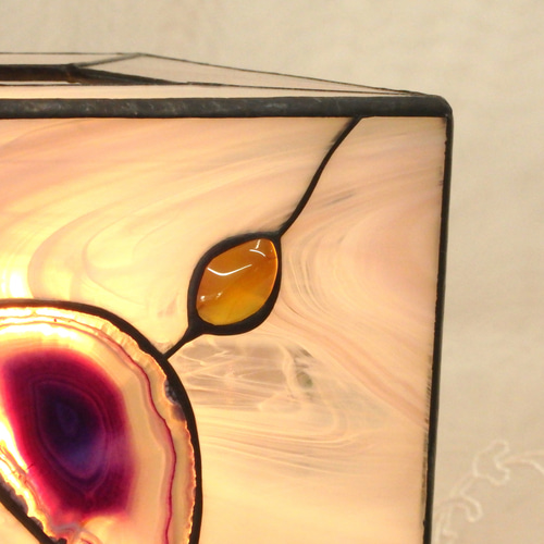 ステンドグラス☆メノウ天然石の小行燈 スタンドライト・テーブル  