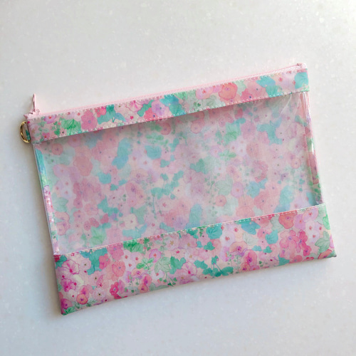 リバティ「ホリーホックス」クリアフラットポーチ B6サイズ♪22