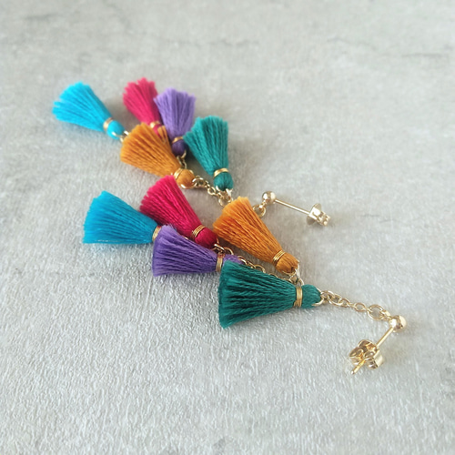 カラフル ミニ タッセルフリンジ ピアス イヤリング ピアス
