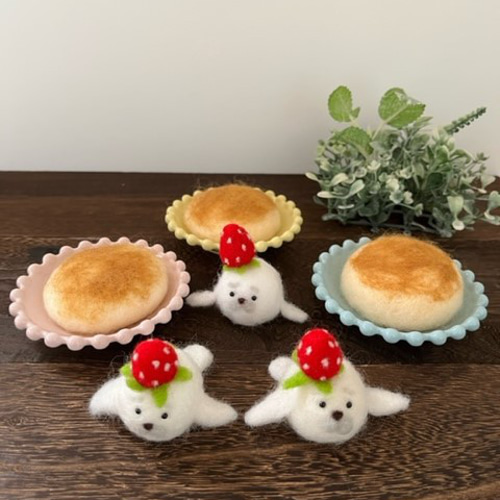 羊毛フェルト ごまちゃんパンケーキの置物 現品限り 羊毛フェルト 