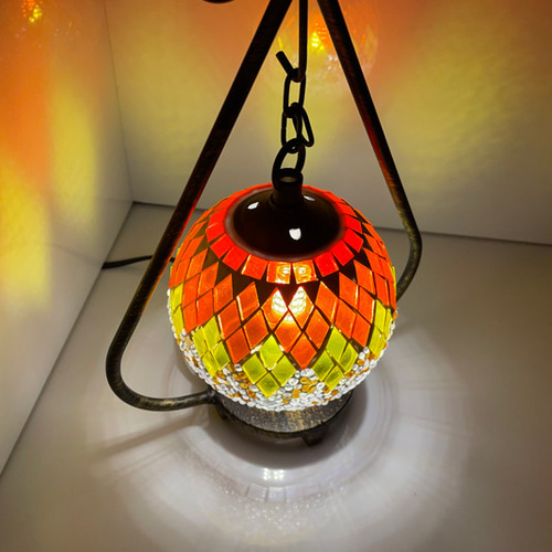 トルコモザイクランプ（充電式オレンジ）オリジナルデザインガラス