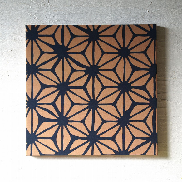 和風なファブリックパネル 木製ファブリックボード 茶色 麻文様 アート