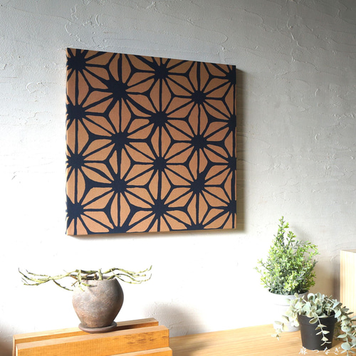 和風なファブリックパネル 木製ファブリックボード 茶色 麻文様 アート