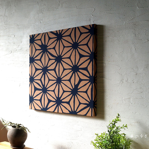 和風なファブリックパネル 木製ファブリックボード 茶色 麻文様 アート